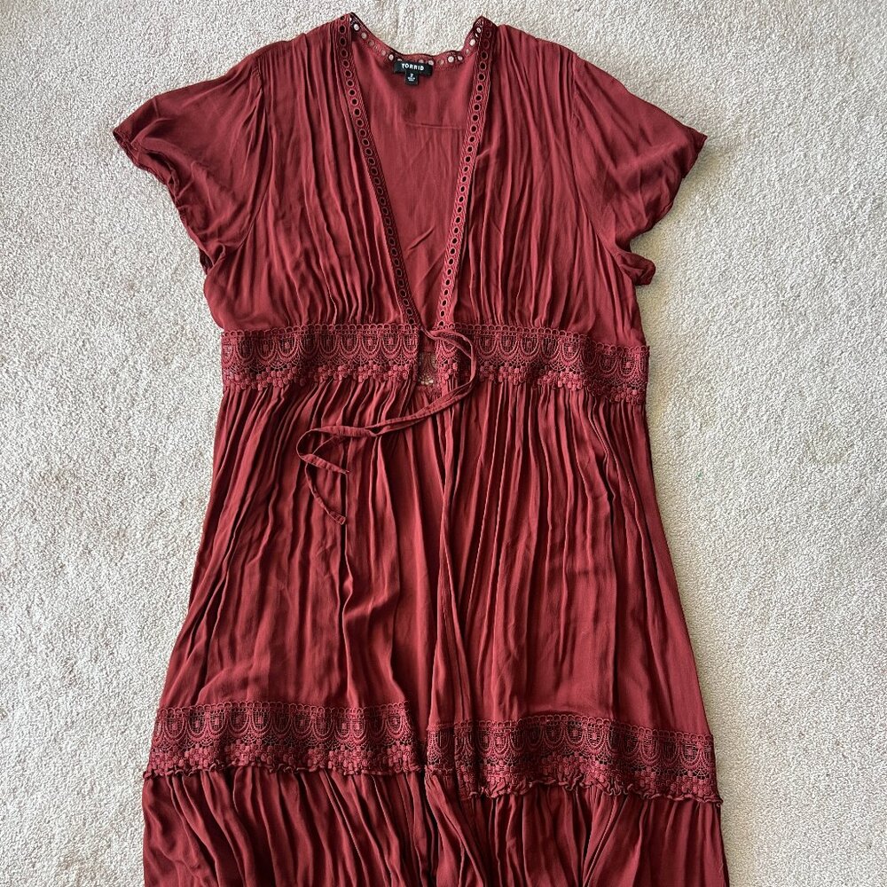 Torrid Tie Front Tiered Maxi Kimono Short Sleeve Size 2